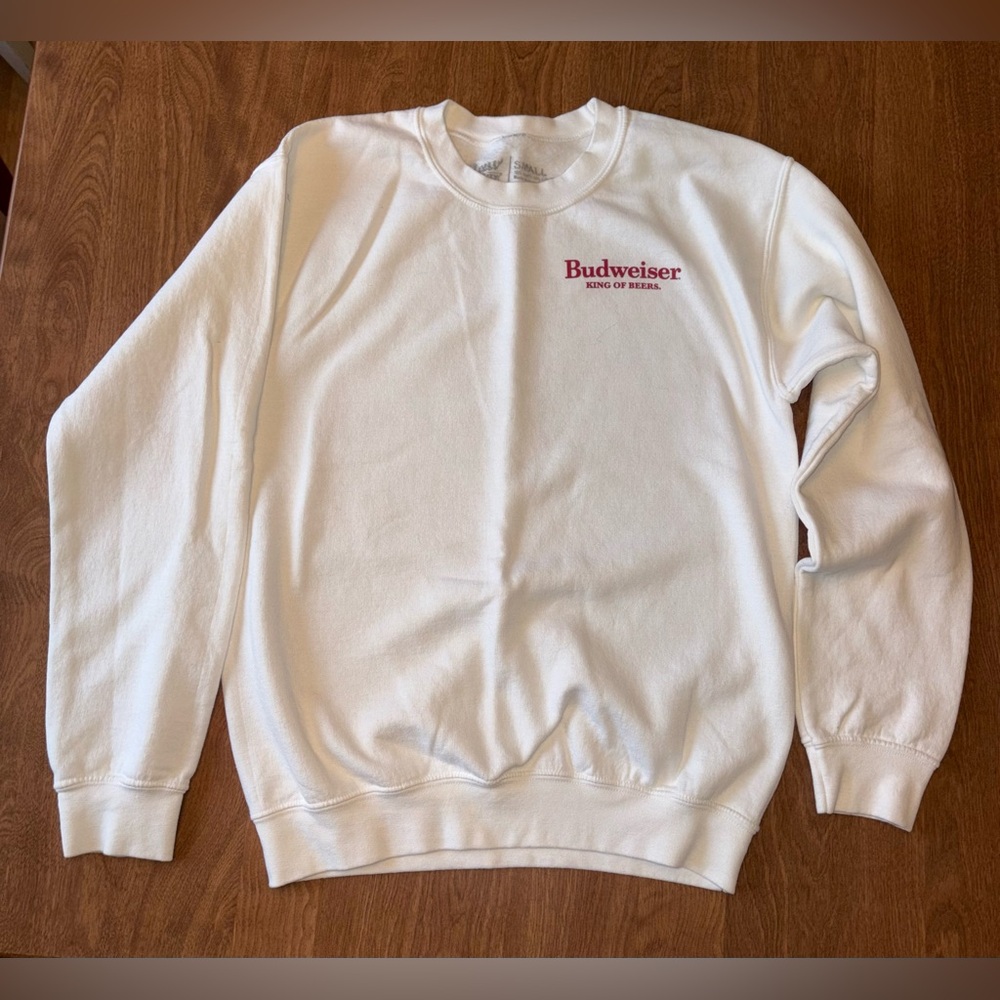 Budweiser White Crewneck Sweatshirt with Red Logo - Men